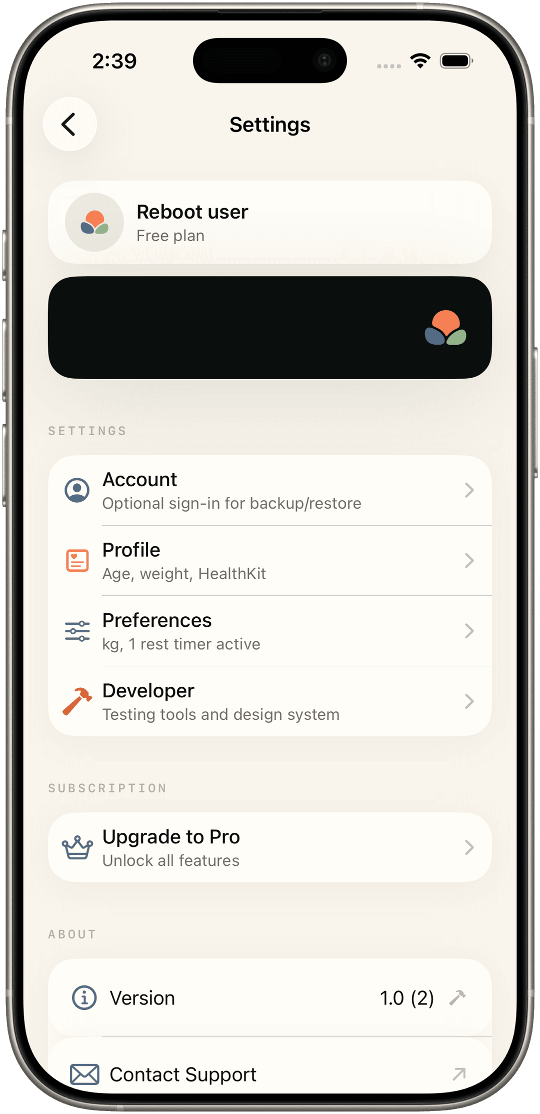 Profile and settings