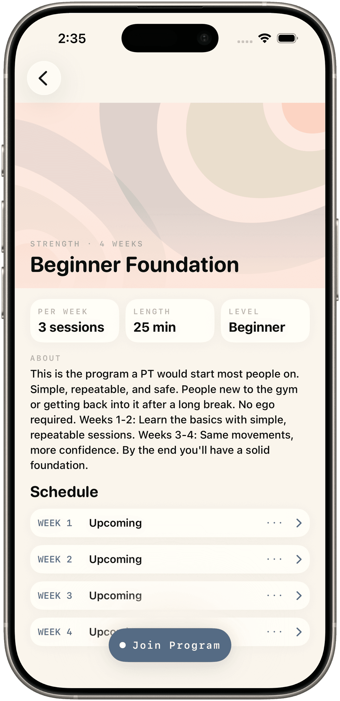 Multi-week program detail