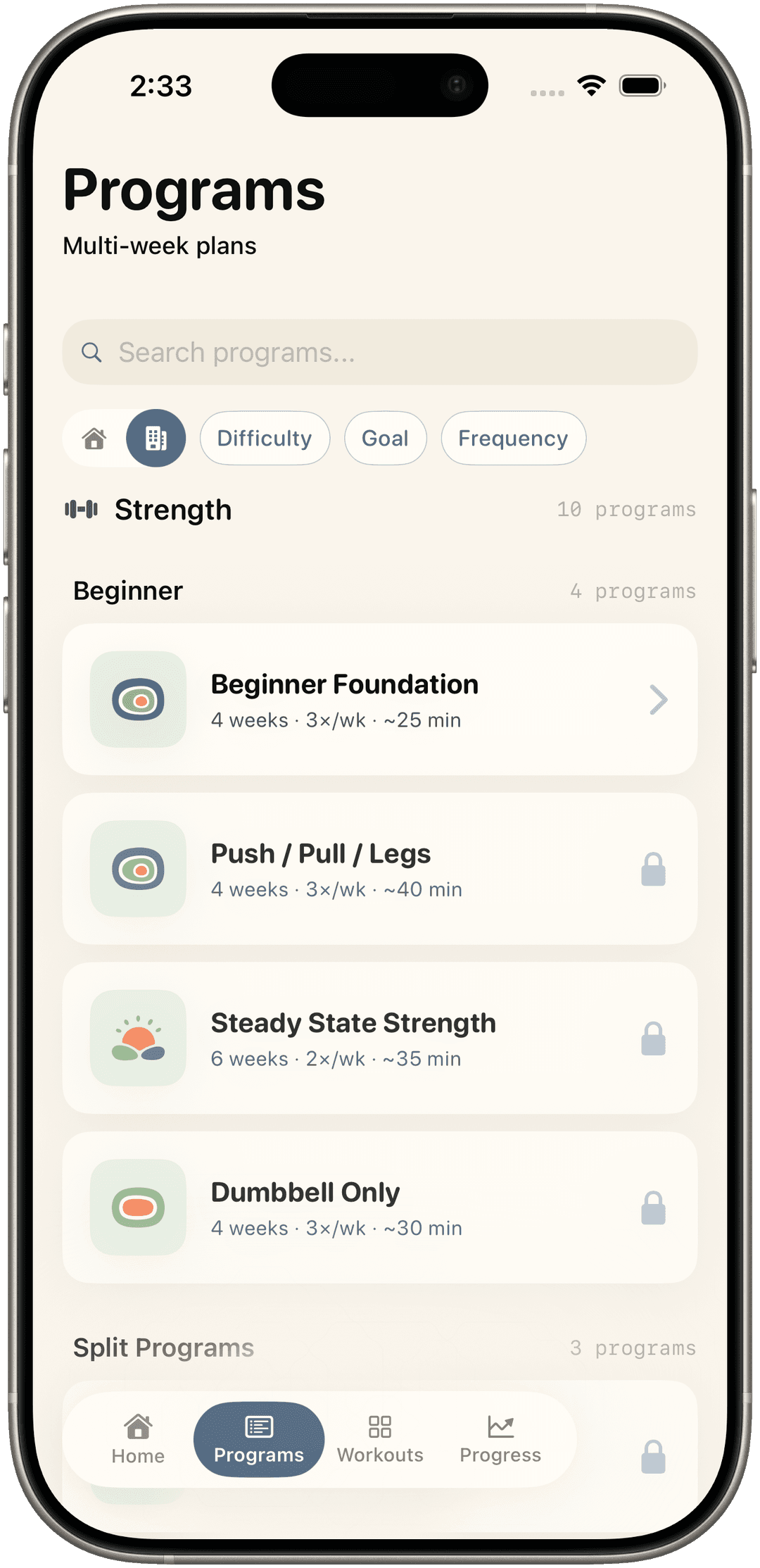 Programs list