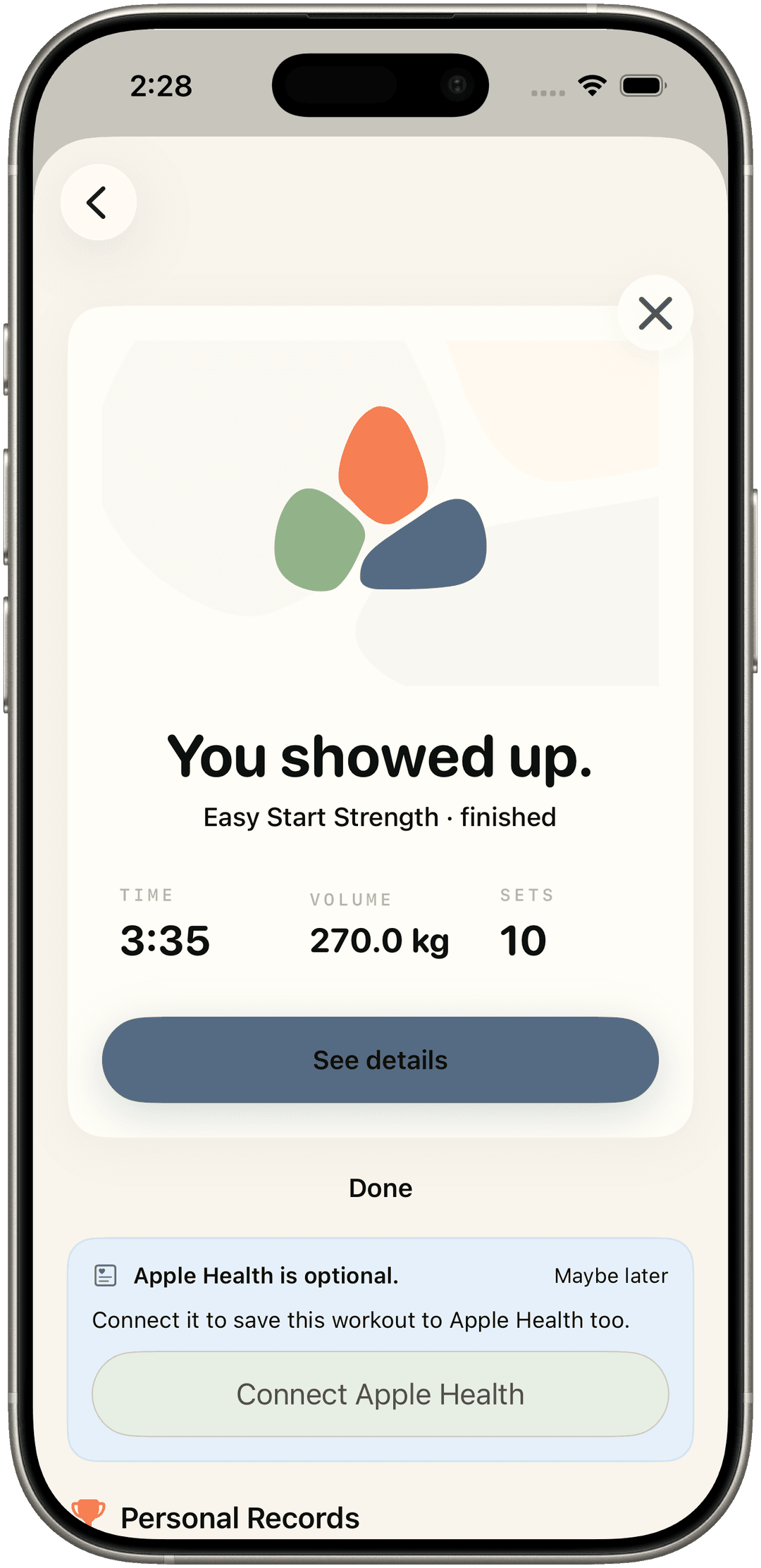 Post-workout celebration — “You showed up.”